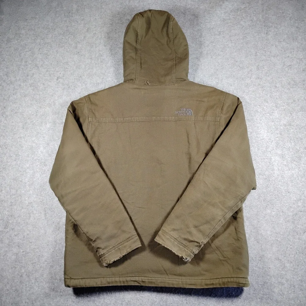 The North Face Mens Brown Cotton Canvas Sherpa Lined Hooded Workwear Jacket L